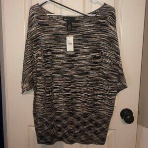 Lane Bryant BNWT brown, black, cream, beige striped short sleeve sweater size 16